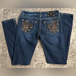 Miss Me Dark Blue Skinny Jeans with Embellished Pockets